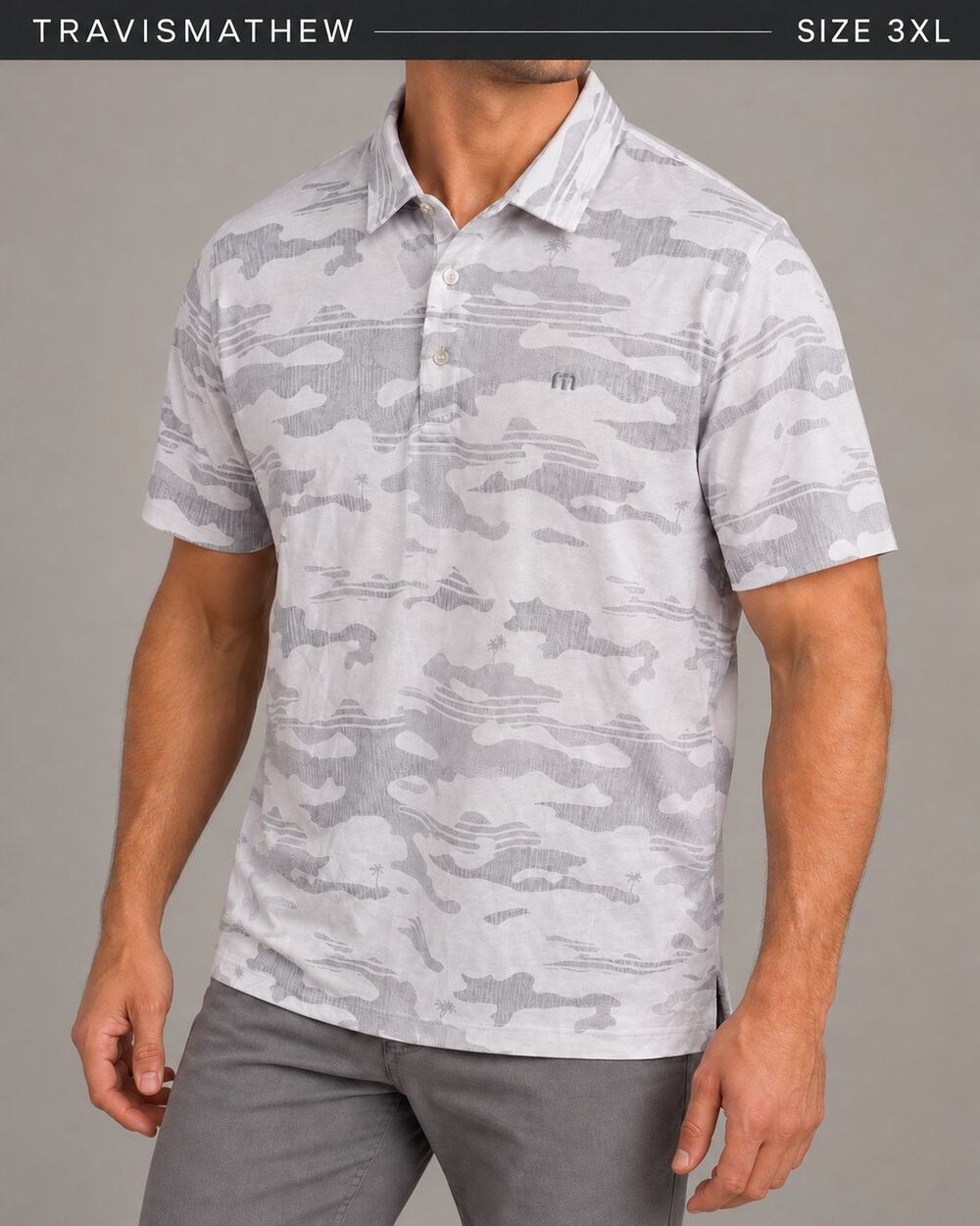 TravisMathew Golf Camo Polo Shirt 3XL NWOT White Gray Performance Golf Shirt